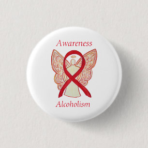 Alcoholism Awareness Red Ribbon Angel Custom Pins
