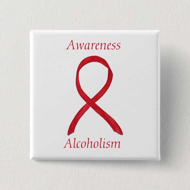 Alcoholism Awareness Red Ribbon Custom Pins (Front)
