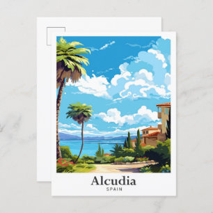 Alcudia Spain Art Vintage Travel Illustration Postcard