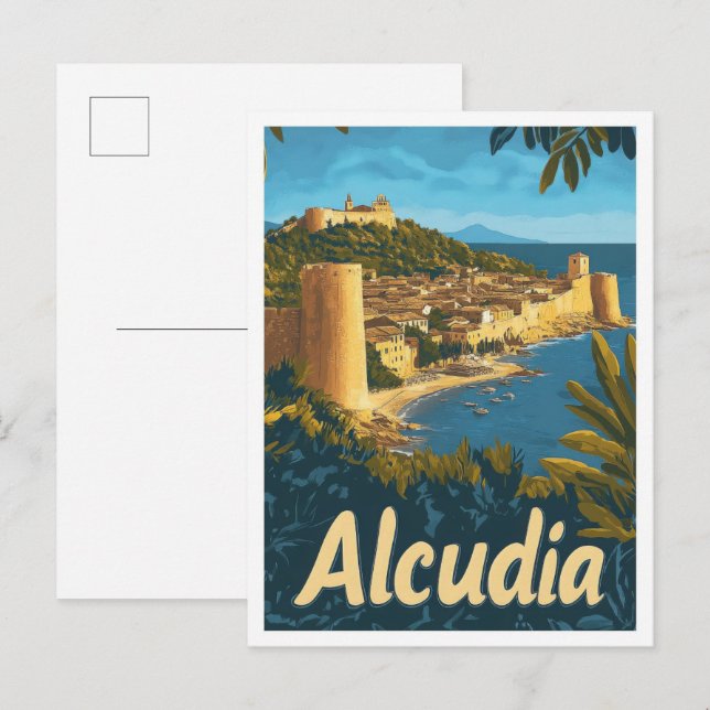 Alcudia Spain Vintage Travel Illustration Postcard (Front/Back)