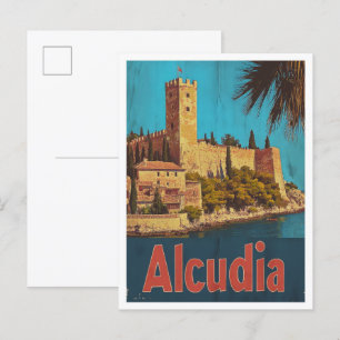 Alcudia Spain Vintage Travel Illustration Postcard