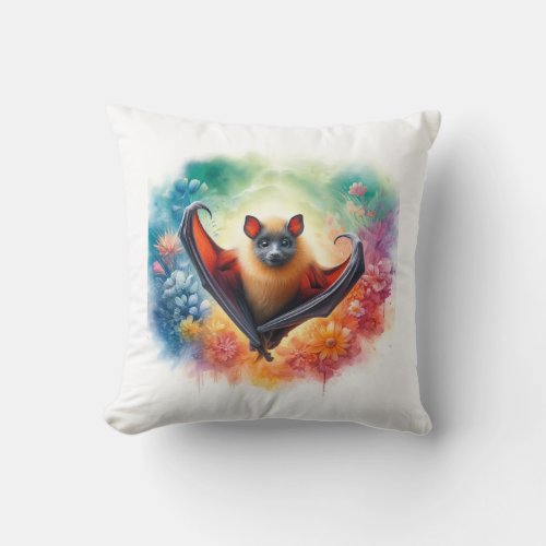 Aldabra Flying Fox AREF751 _ Watercolor Throw Pillow
