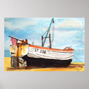 Aldeburgh Boat on Beach – Watercolor Coastal Poster