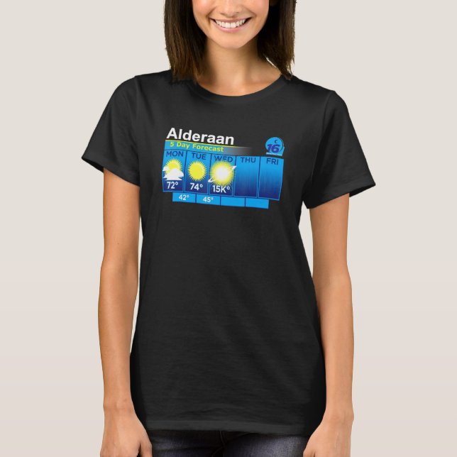 Alderaan 5 Day Forecast Funny Weather Forecast T-Shirt (Front)