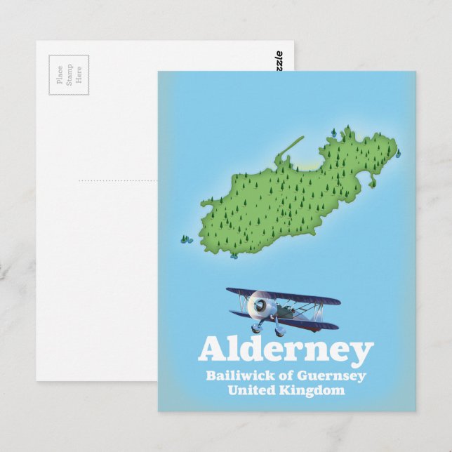 Alderney Bailiwick of Guernsey United Kingdom Map Postcard (Front/Back)