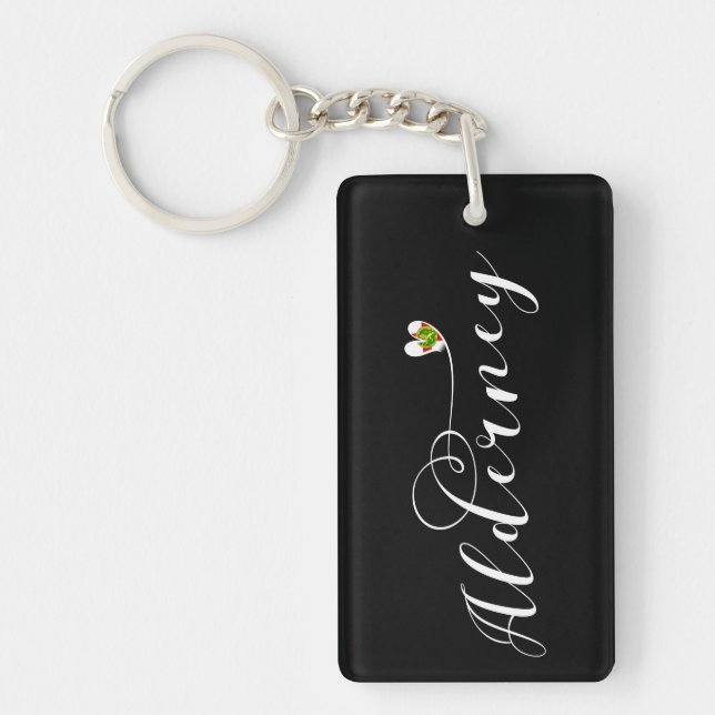 Alderney Flag Heart, Channel Islands, Keychain (Front)