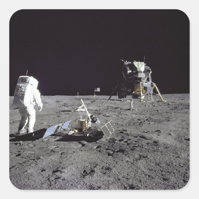 Aldrin Looks Back at Tranquility Base Square Sticker (Front)