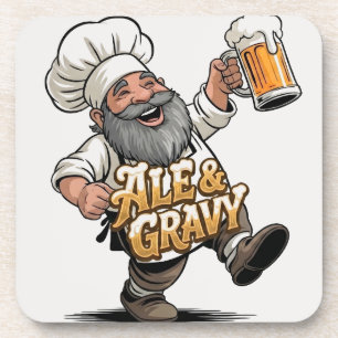Ale & Gravy Logo Design featuring a Jolly Chef Beverage Coaster
