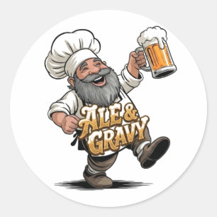 Ale & Gravy Logo Design featuring a Jolly Chef Classic Round Sticker