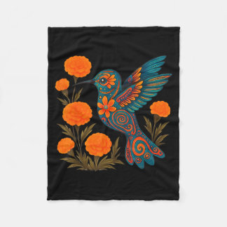 Alebrije Hummingbird Flower Mexican Folk Art Bird Fleece Blanket
