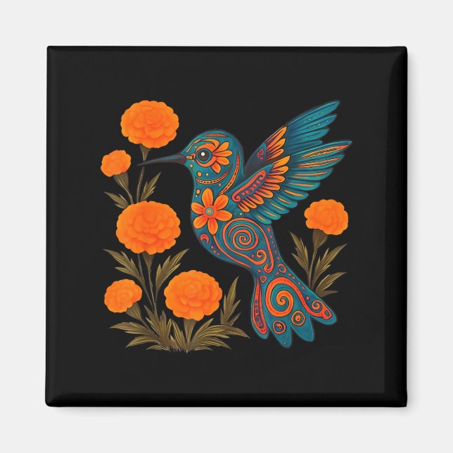 Alebrije Hummingbird Flower Mexican Folk Art Bird  Magnet (Front)