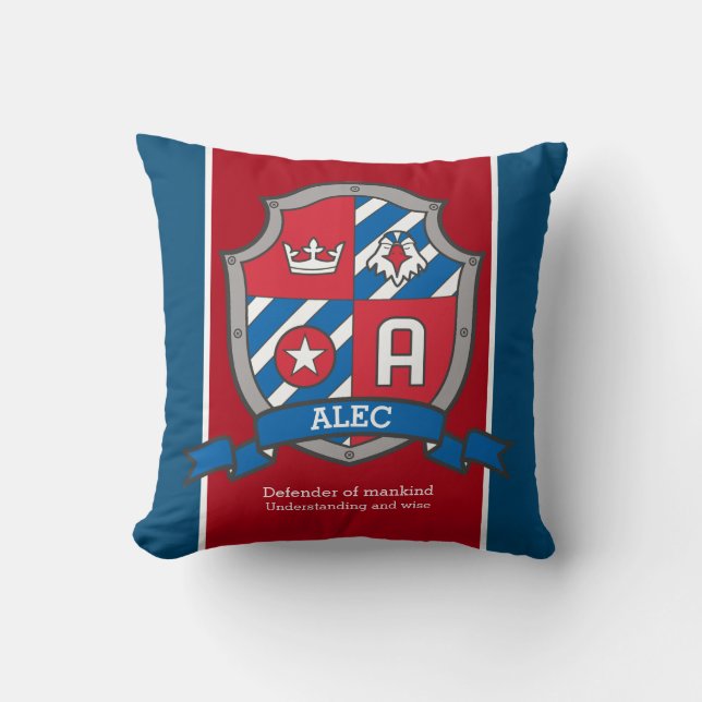 Alec name meaning red blue bird crest throw pillow (Front)
