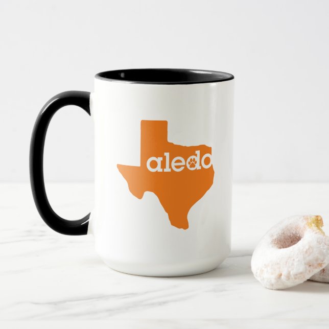 Aledo Texas Coffee Mug - Orange & Black with Paw (With Donut)