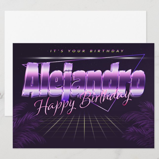 Alejandro Name First name lila retro card Birthday (Front/Back)