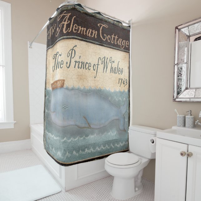 Aleman Whale nautical maritime ocean sea Shower Curtain (In Situ)