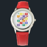 Aleph Bet Watch for Children<br><div class="desc">Colorful Hebrew Aleph Bet Watch for Children. You have the option to change the watch style and keep the watch face design to tailor it for a young girl or boy. Great gift for birthdays, Hanukkah & any simcha.</div>