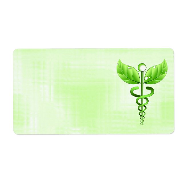Alernative Medicine Green Caduceus Medical Emblem Label (Front)