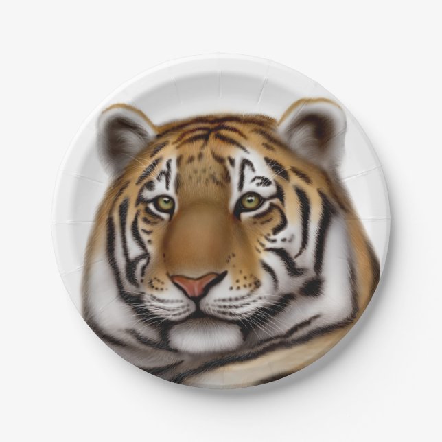 Alert Bengal Tiger Paper Plates (Front)