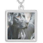 Alert Black Labrador Retriever Dog Silver Necklace