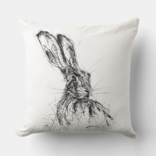 Alert Hare Throw Pillow