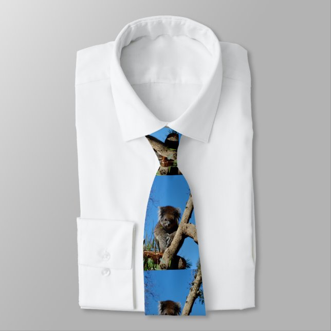 Alert Koala Bear In Gum Tree, Neck Tie (Tied)