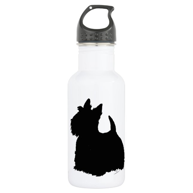 Alert Scottish Terrier Silhouette Water Bottle (Front)