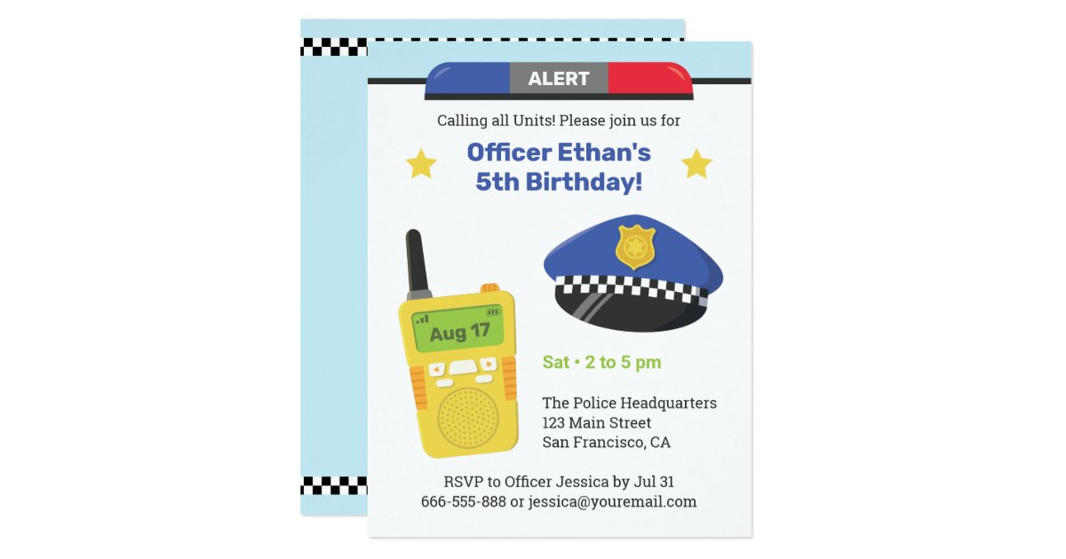 Alert Walkie Talkie Kids Police Birthday Party Invitation | Zazzle.com