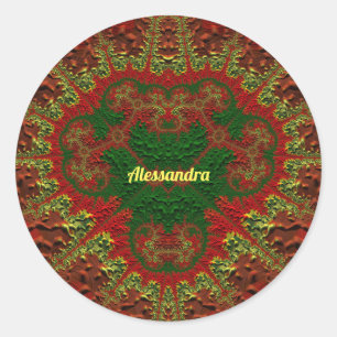 ALESSANDRA PRETTY 3D! Gold, Red and Green ~ Classic Round Sticker