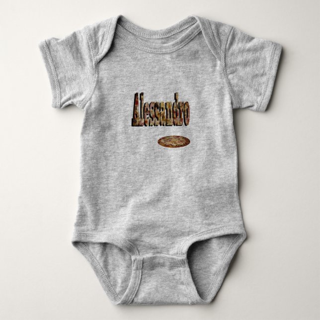 Alessandro, Name, Logo Made With Pizza, Baby Bodysuit (Front)