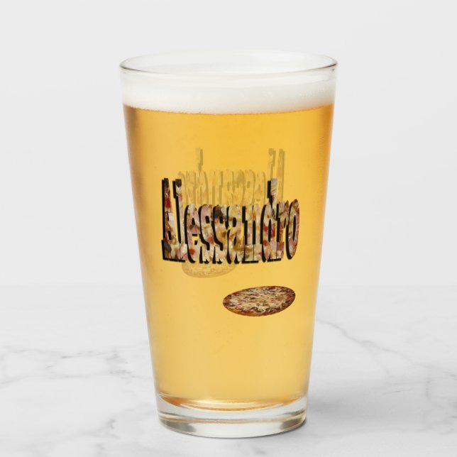 Alessandro Name Logo With Pizza, Glass (Front Filled)