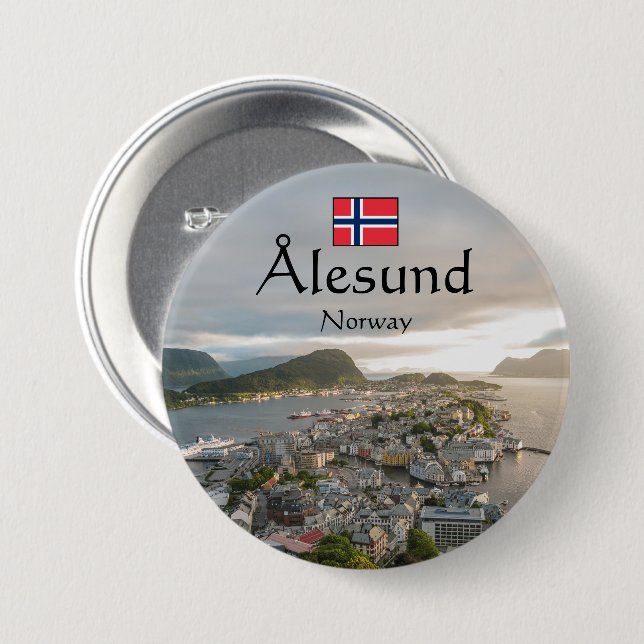 Alesund Norway Souvenir Button (Front & Back)