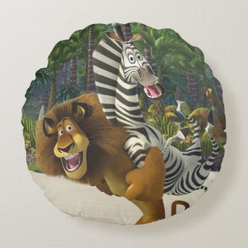 Alex And Marty Playful Round Pillow by madagascar at Zazzle
