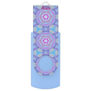 ALEX ~ Blue & Pink Fractal Pattern ~  Flash Drive