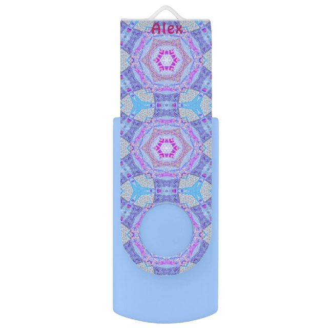 ALEX ~ Blue & Pink Fractal Pattern ~  Flash Drive (Front Vertical)