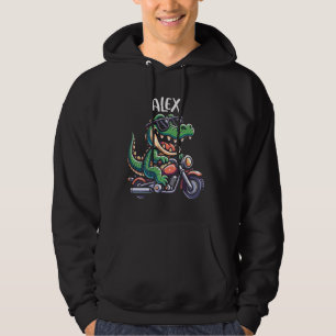 Alex Funny Alligator Motorcycle Design for Boys Na Hoodie