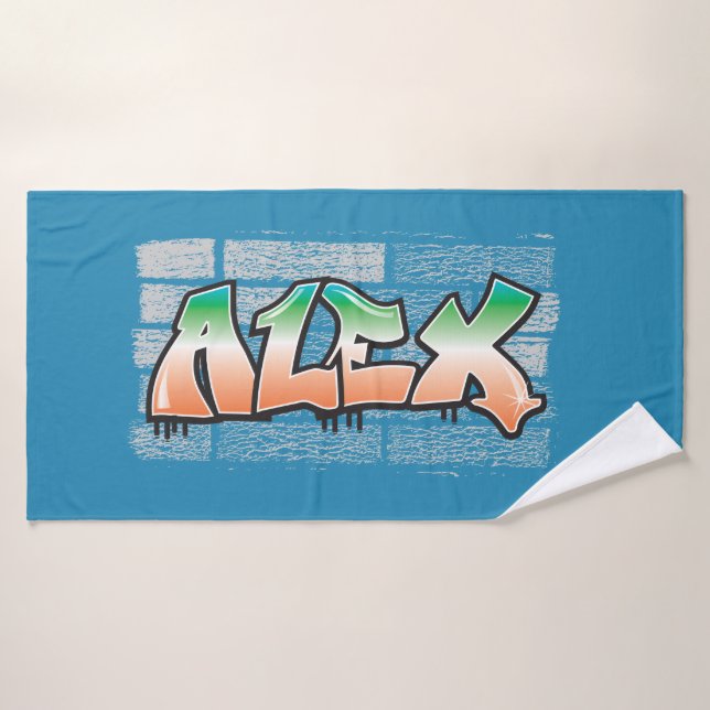 ALEX Your Name Graffiti Brick Wall Paint Splatter Bath Towel (Bath Towel)
