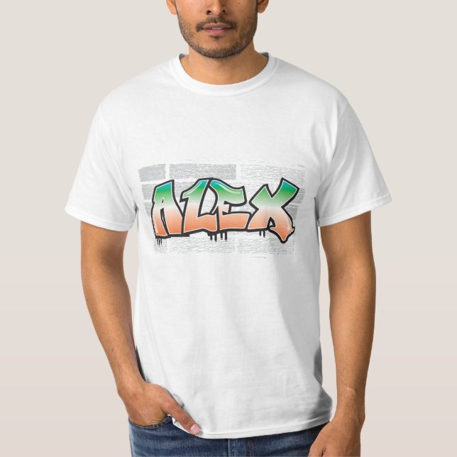 ALEX Your Name Graffiti Brick Wall Paint Splatter T-Shirt (Front)