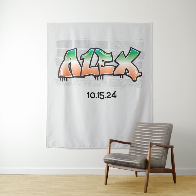 ALEX Your Name Graffiti Brick Wall Paint Splatter Tapestry (In Situ)