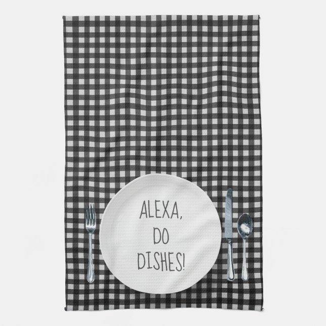 Alexa Command humor for doing dishes Kitchen Towel (Vertical)
