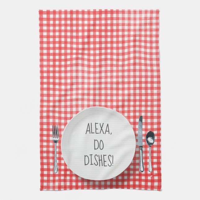 Alexa Command humor for doing dishes Kitchen Towel (Vertical)