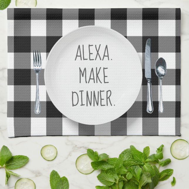 Alexa Command Humor On Buffalo Plaid Kitchen Towel (Folded)