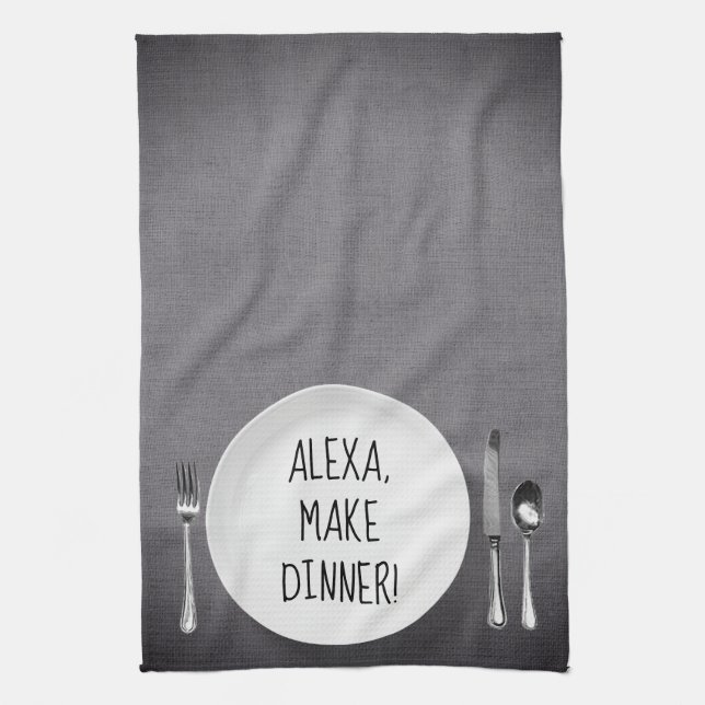 Alexa Command humor on gray Kitchen Towel (Vertical)