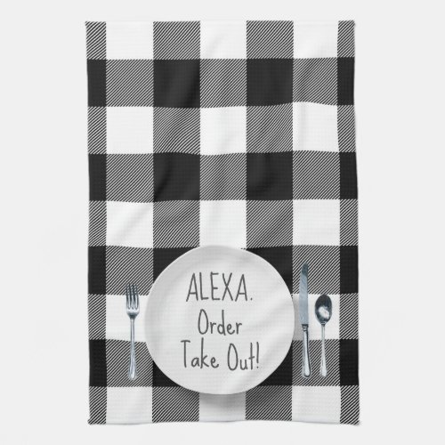 Alexa Command Humor On Plaid Kitchen Towel