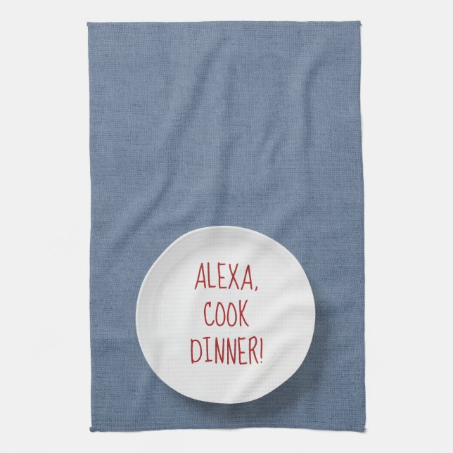 Alexa Command humor on plate Kitchen Towel (Vertical)