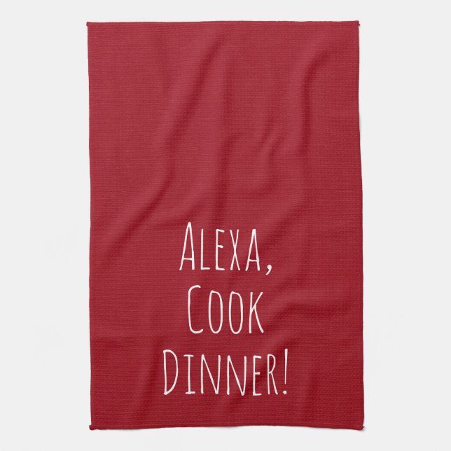 Alexa Command humor on red Kitchen Towel (Vertical)