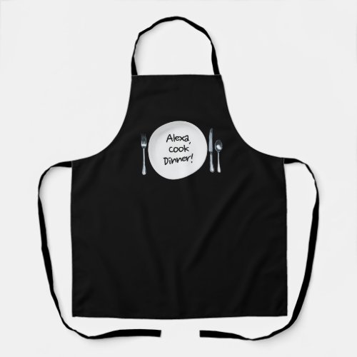 Alexa command on black apron