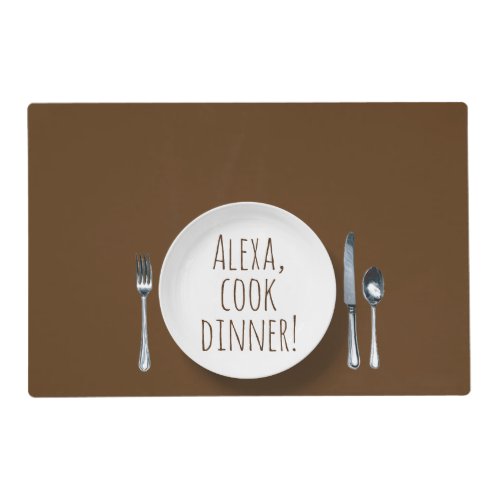 Alexa command on white dinner plate placemat