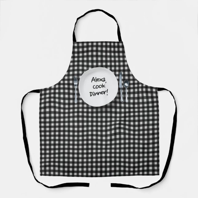 Alexa command on white plate apron (Front)