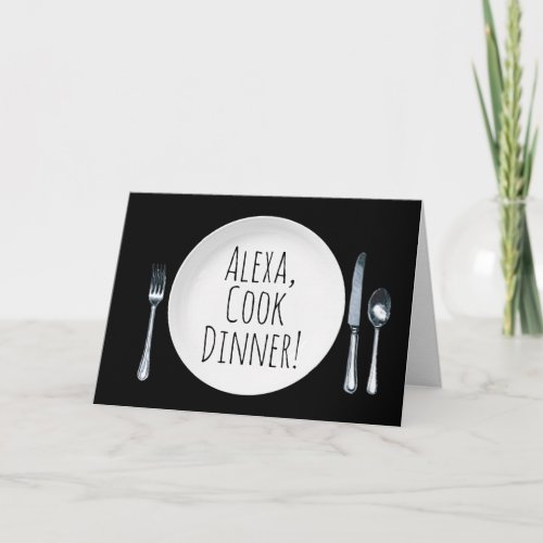 Alexa Command white dinner plate birthday Card