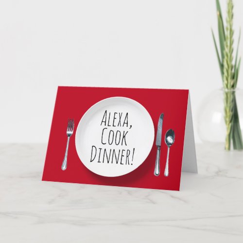 Alexa Command white dinner plate birthday Card